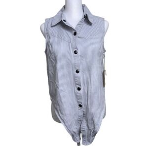 Lone Star Womens Blue White Striped Sleeveless Western Tie Front Shirt Size M